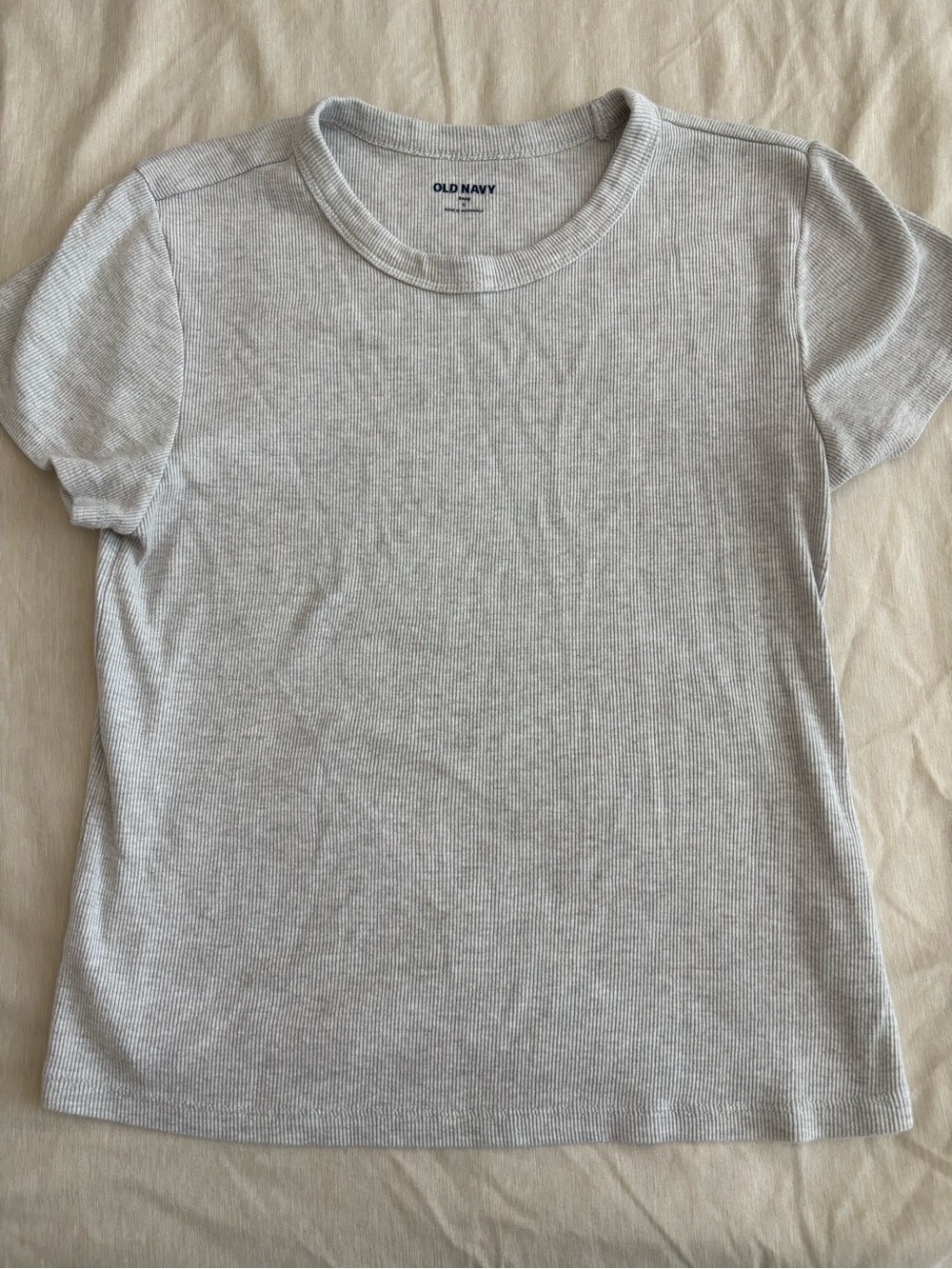 Old Navy Heather Light Gray Ribbed Crewneck Tee